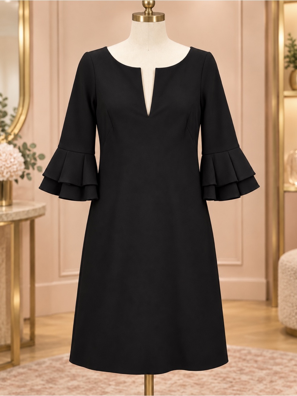 Black Tiered Ruffle Sleeve Shift Dress